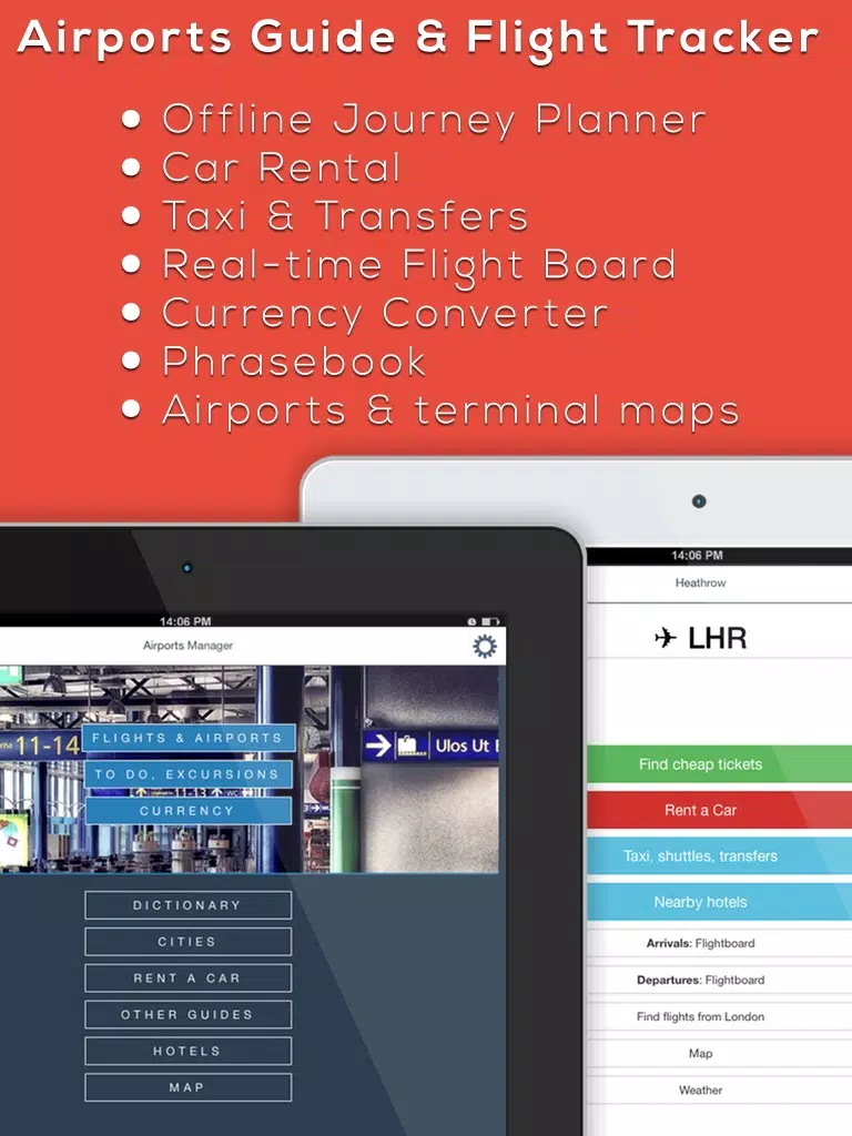 Zrzuty ekranu Incheon INC Airport. Flights, car rental, shuttle bus, taxi. Arrivals & Departures. iPad 