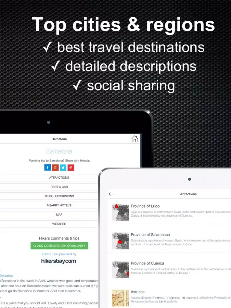 Spain offline Travel Guide & Map. City tours: Barcelona,Madrid,Majorca,Tenerife iPad 应用截图