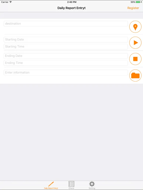 Tangkapan skrin Daily Report Entry iPad 