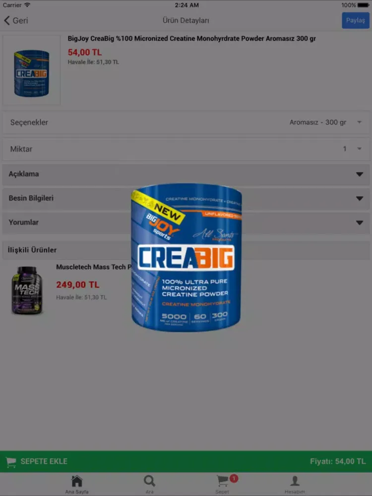 Tangkapan skrin Nutrishop.com.tr iPad 