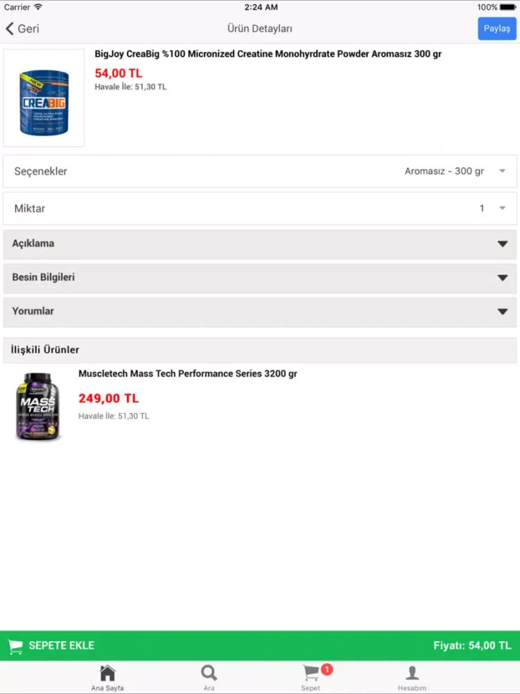 Tangkapan skrin Nutrishop.com.tr iPad 