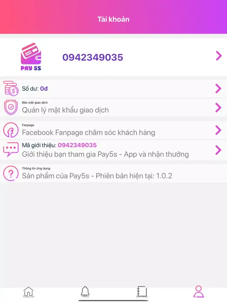Tangkapan skrin Pay5s Thẻ Cào & Thanh Toán iPad 