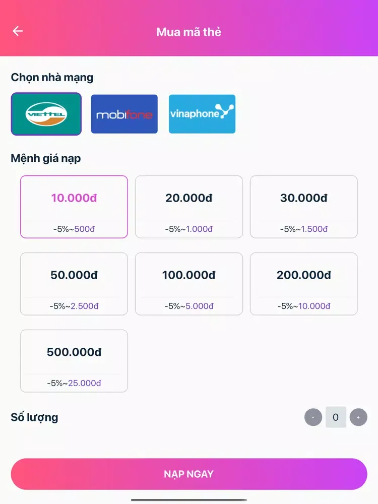 Tangkapan skrin Pay5s Thẻ Cào & Thanh Toán iPad 
