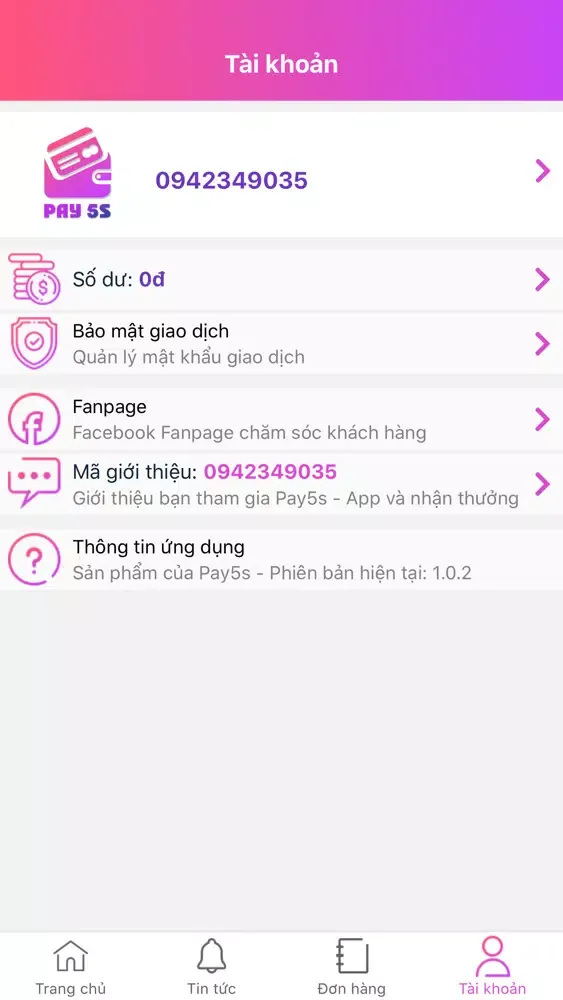 Tangkapan skrin Pay5s Thẻ Cào & Thanh Toán