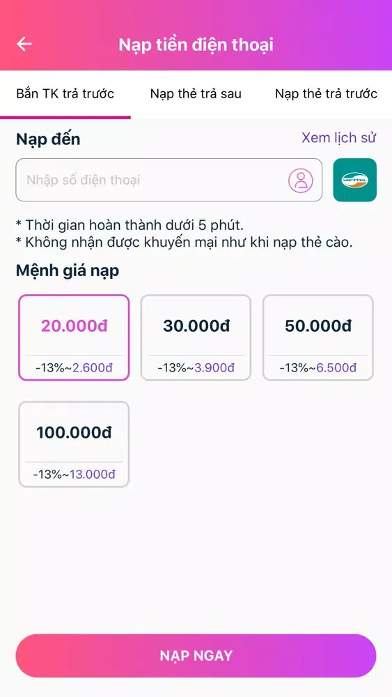 Tangkapan skrin Pay5s Thẻ Cào & Thanh Toán
