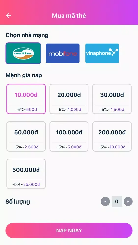 Tangkapan skrin Pay5s Thẻ Cào & Thanh Toán