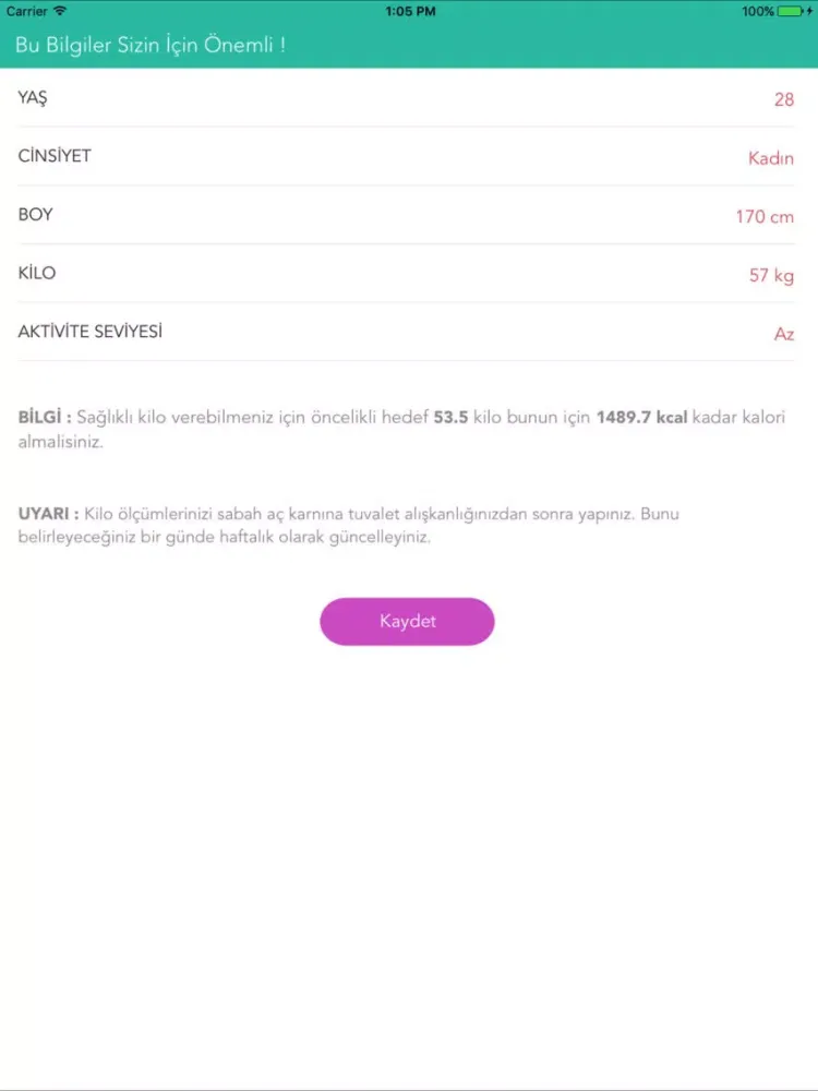 Tangkapan skrin Diyetli Kal iPad 