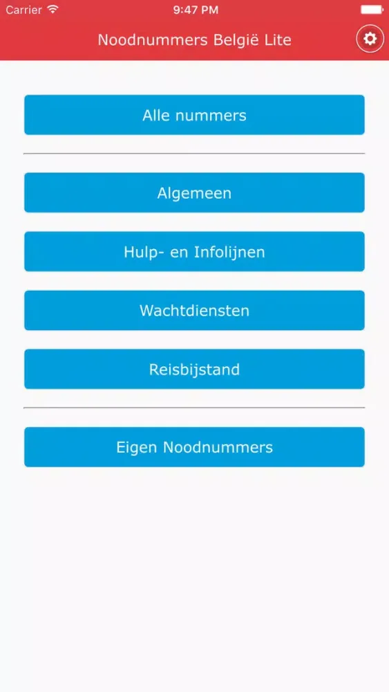Noodnummers België Lite應用截圖