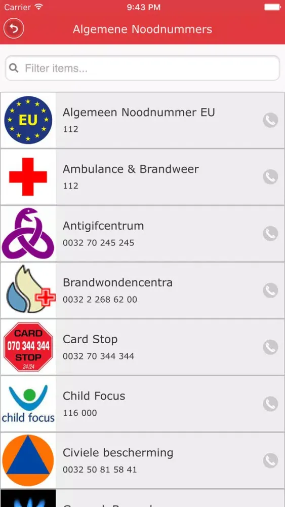 Noodnummers België Lite應用截圖