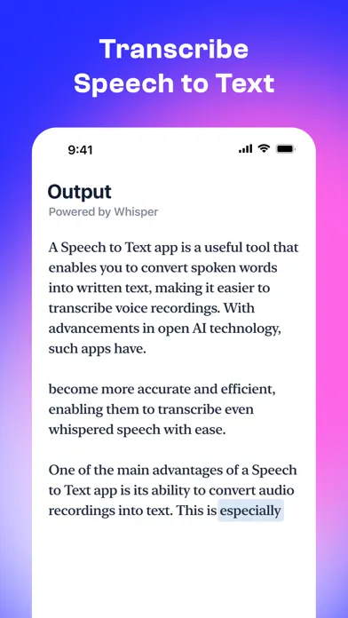 Whisper : Speech to Text Screenshots
