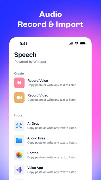 Whisper : Speech to Text Screenshots