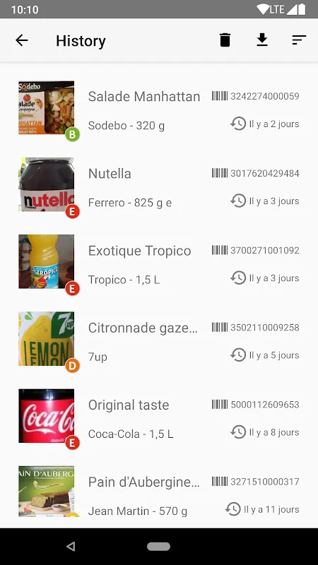 Capturas de tela do OpenFoodFacts