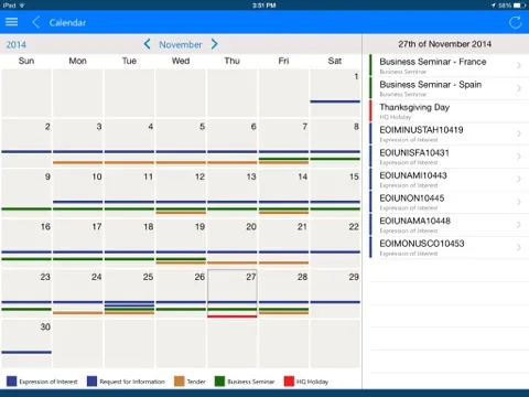 ภาพหน้าจอของ UN Procurement iPad 