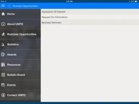 ภาพหน้าจอของ UN Procurement iPad 