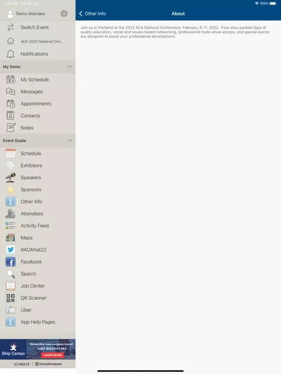 Capturas de pantalla de ACA's National Conference iPad 