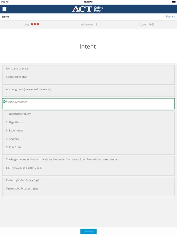 Capturas de tela do ACT Online Prep iPad 