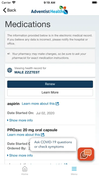 MyAdventistHealth Ekran Görüntüleri