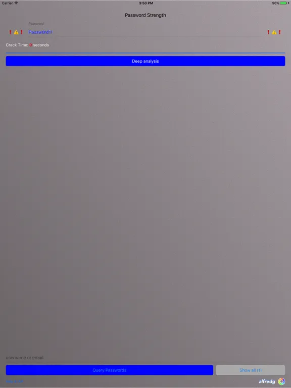 Ảnh chụp màn hình của Password strength calculator iPad 