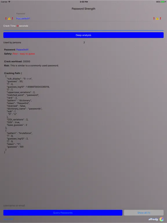 Ảnh chụp màn hình của Password strength calculator iPad 