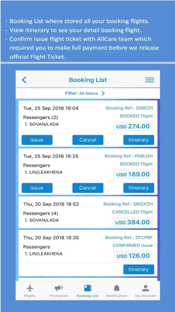 Capturas de tela do AllCare Travel (ACT)
