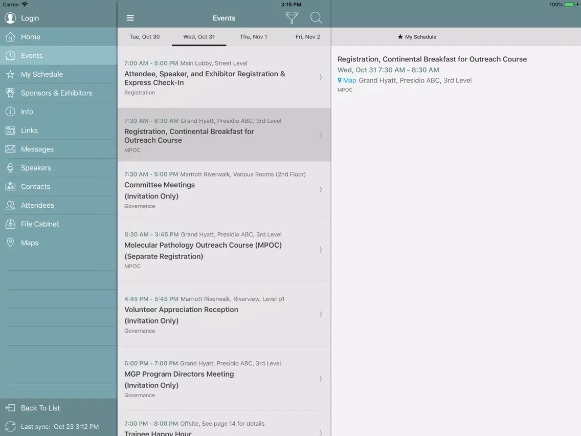Capturas de tela do AMP Education Events iPad 