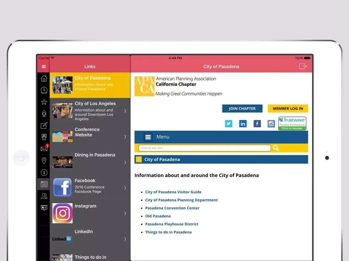 Zrzuty ekranu APA California 2016 Conference iPad 