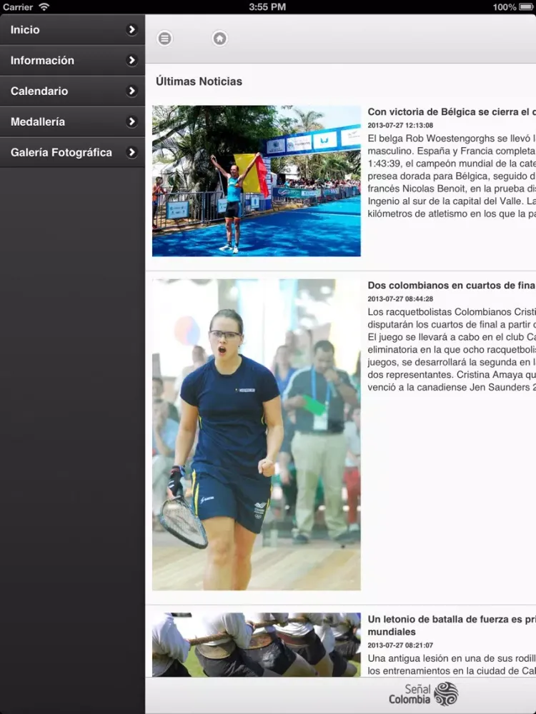 Tangkapan layar Juegos Mundiales 2013 Señal Colombia iPad 
