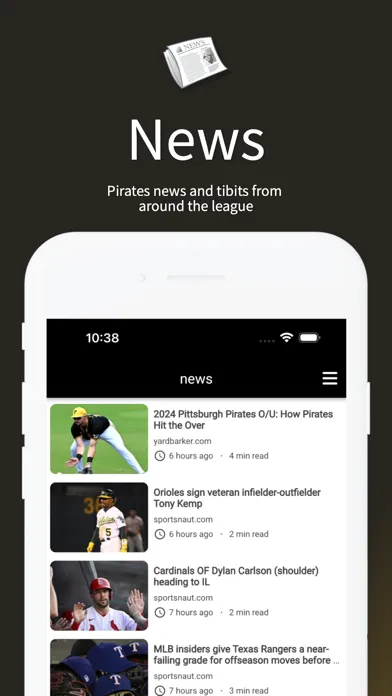 Capturas de tela do Pittsburgh Baseball News