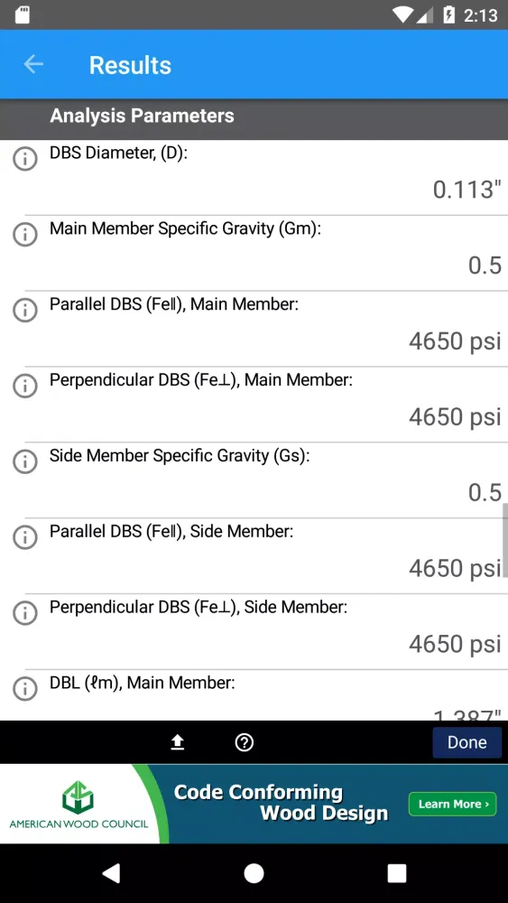AWC Connection Calc Screenshots