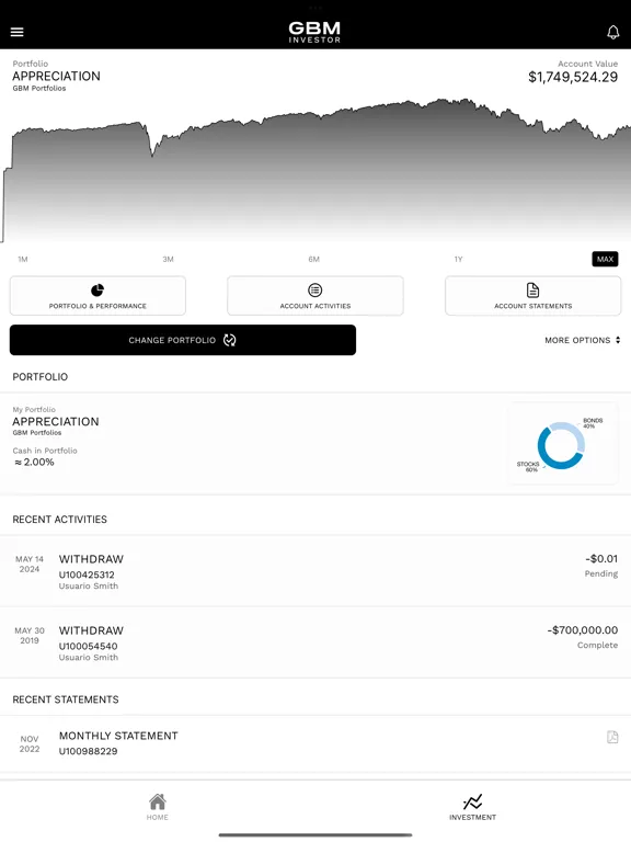 Screenshot di GBM Investor iPad 