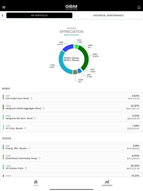 Screenshot di GBM Investor iPad 