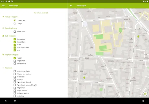 Capturas de tela do Berlin-Vegan