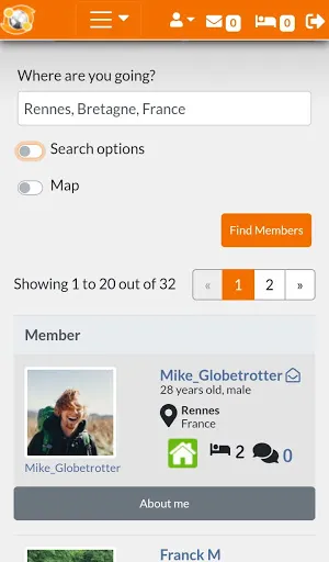 BeWelcome Hospitality Exchange Screenshots
