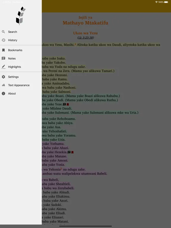 Capturas de tela do Biblia TKU iPad 