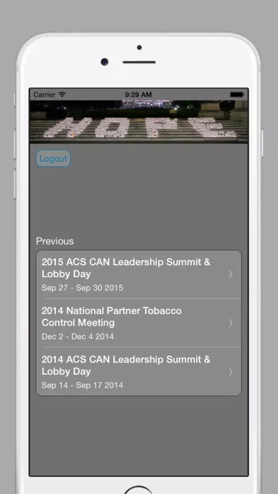 Capturas de tela do ACS CAN Meetings & Events