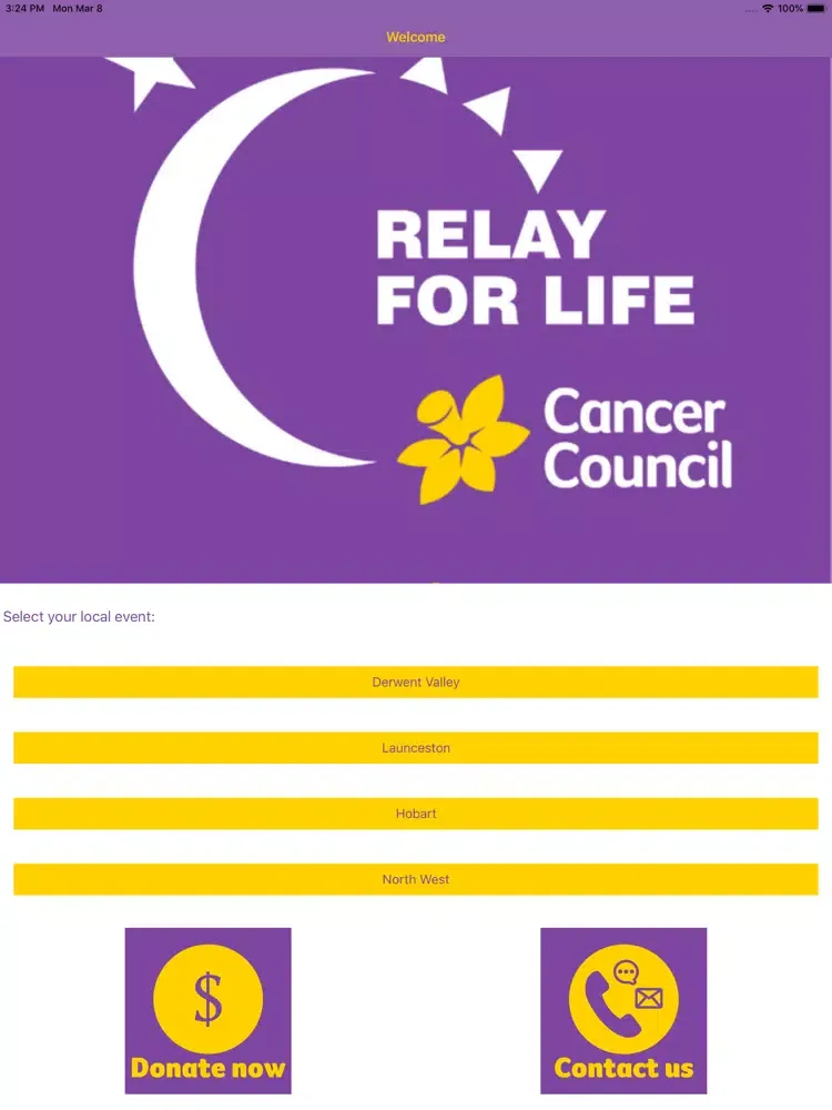 Tangkapan skrin Relay For Life Cancer Council iPad 