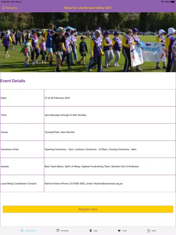Tangkapan skrin Relay For Life Cancer Council iPad 
