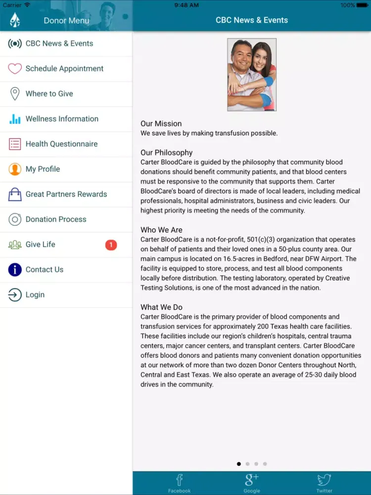 Carter BloodCare Mobile App iPad  Screenshots