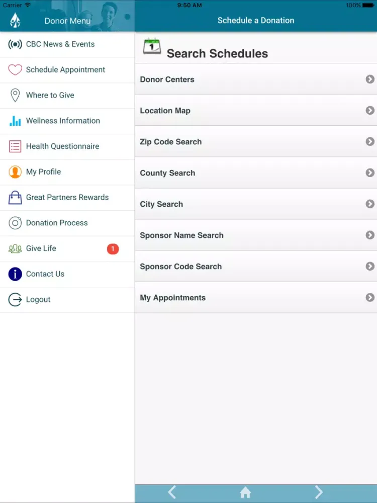 Carter BloodCare Mobile App iPad  Screenshots