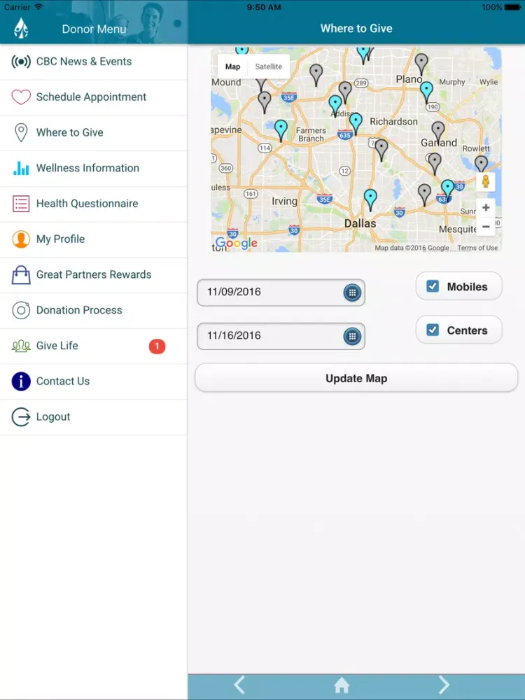 Carter BloodCare Mobile App iPad  Screenshots