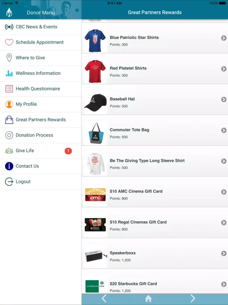 Carter BloodCare Mobile App iPad  Screenshots