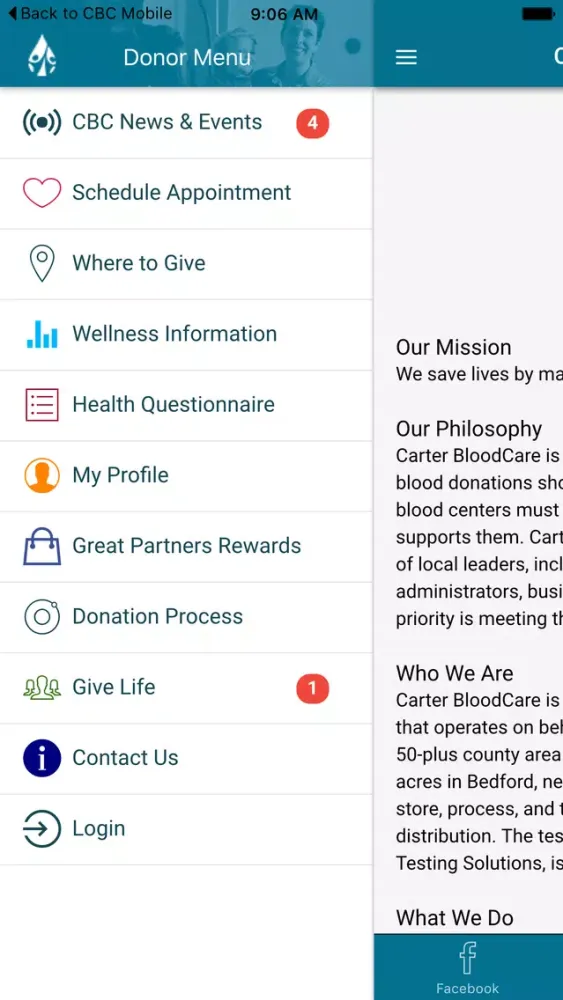 Carter BloodCare Mobile App Screenshots