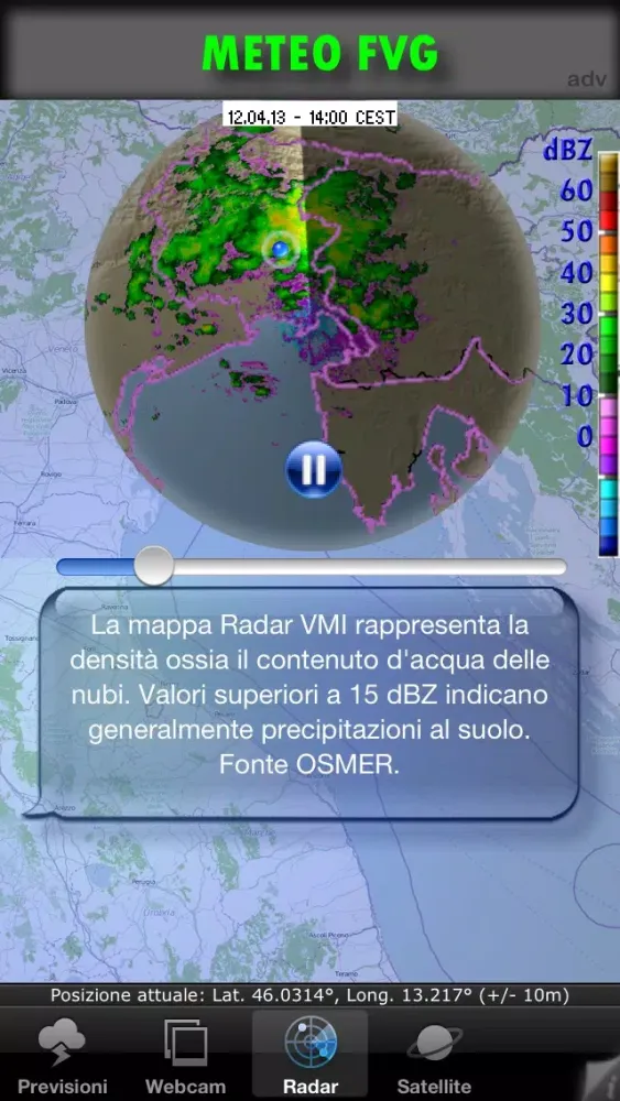 Tangkapan layar METEO FVG Light