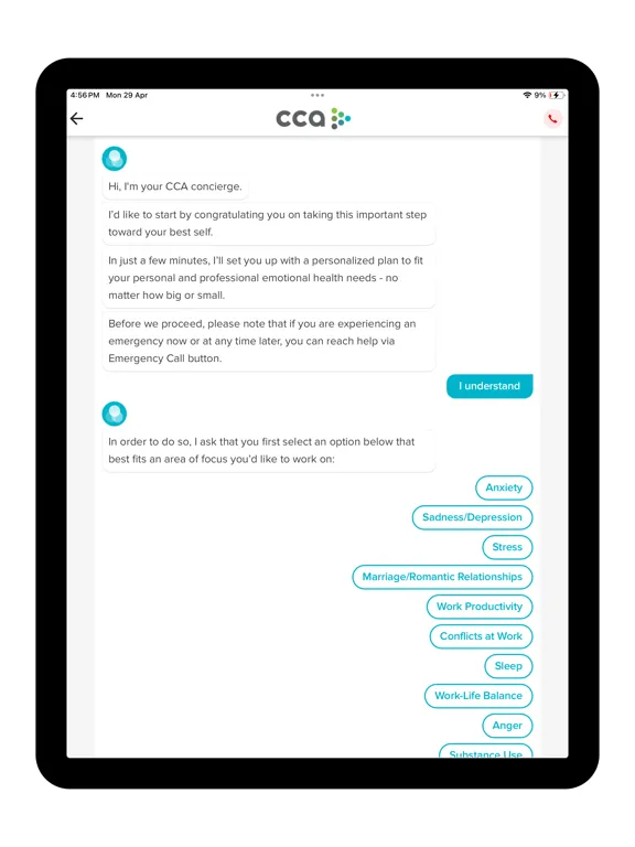 CCA@YourService iPad  Screenshots
