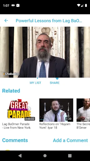 Capturas de tela do Chabad.org Video