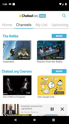Capturas de tela do Chabad.org Video