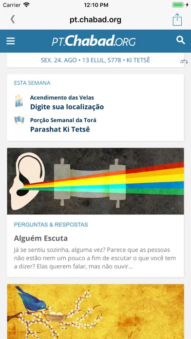 Capturas de tela do pt.Chabad.org