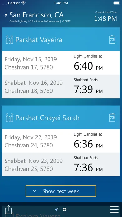 Captures d'écran de Shabbat & Holiday Times
