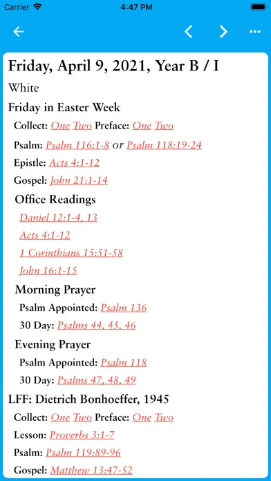 Capturas de tela do electronic Common Prayer