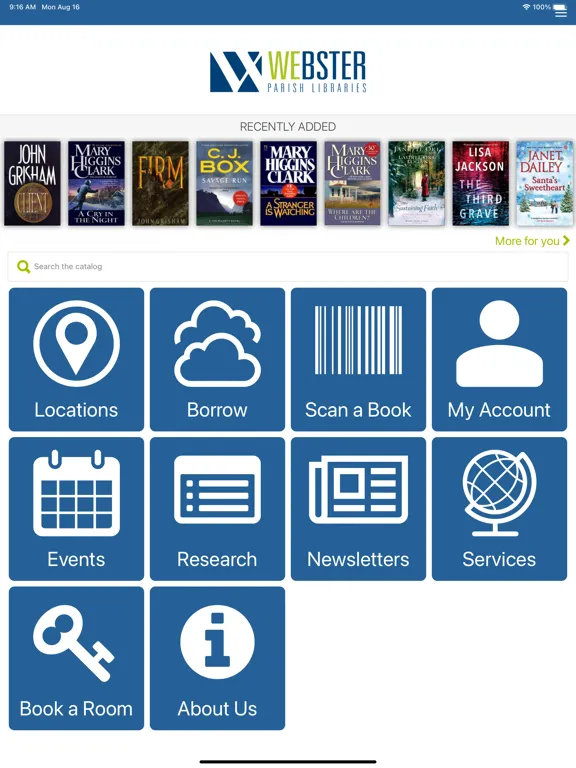 Tangkapan skrin Webster Parish Libraries iPad 